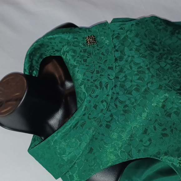 Tahari Emerald Green Sleeveless Sheath Structured Cowl Neck sz 8, vintage look - Picture 2 of 9